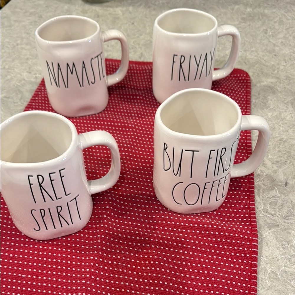 White Ceramic Mug Set with Fun Sayings